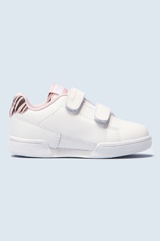 Pepe Jeans London, Pantofi sport din piele cu inchidere velcro si insertii din piele ecologica, Alb/Roz pal Pepe Jeans London, Pantofi sport din piele cu inchidere velcro si insertii din piele ecologica, Alb/Roz pal