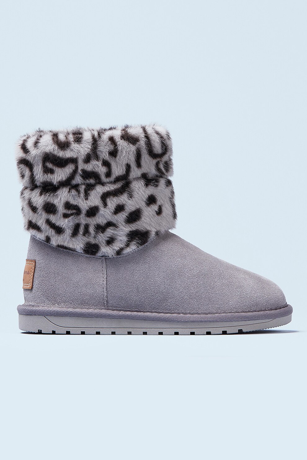 Pepe Jeans London, Ghete din piele intoarsa cu detaliu din blana sintetica, Gri/negru