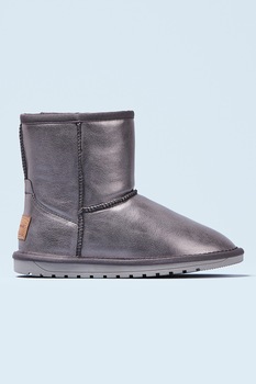 Pepe Jeans London, Ghete din piele ecologica cu aspect metalizat, Argintiu inchis Pepe Jeans London, Ghete din piele ecologica cu aspect metalizat, Argintiu inchis