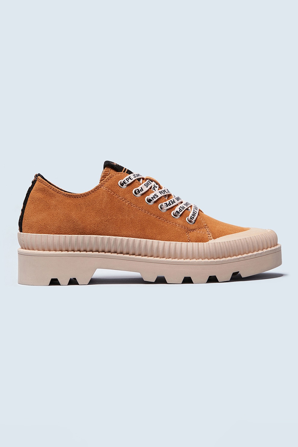 Pepe Jeans London, Tenisi din piele intoarsa cu toc masiv, Maro caramel
