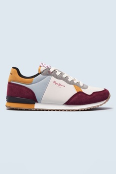 Pepe Jeans London, Pantofi sport din piele ecologica si material textil Archie, Alb/Rosu Bordeaux Pepe Jeans London, Pantofi sport din piele ecologica si material textil Archie, Alb/Rosu Bordeaux