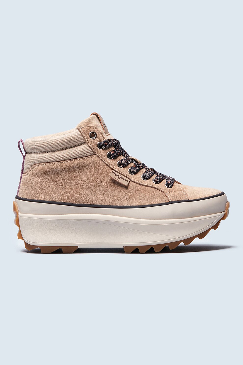 Pepe Jeans London, Pantofi sport flatform din piele intoarsa si panza Working, Oranj persan