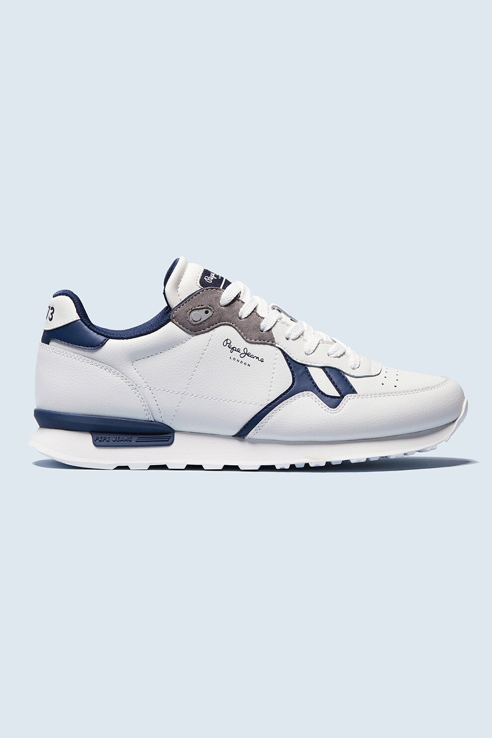 Pepe Jeans London, Pantofi sport din piele cu model colorblock, Alb/Albastru inchis