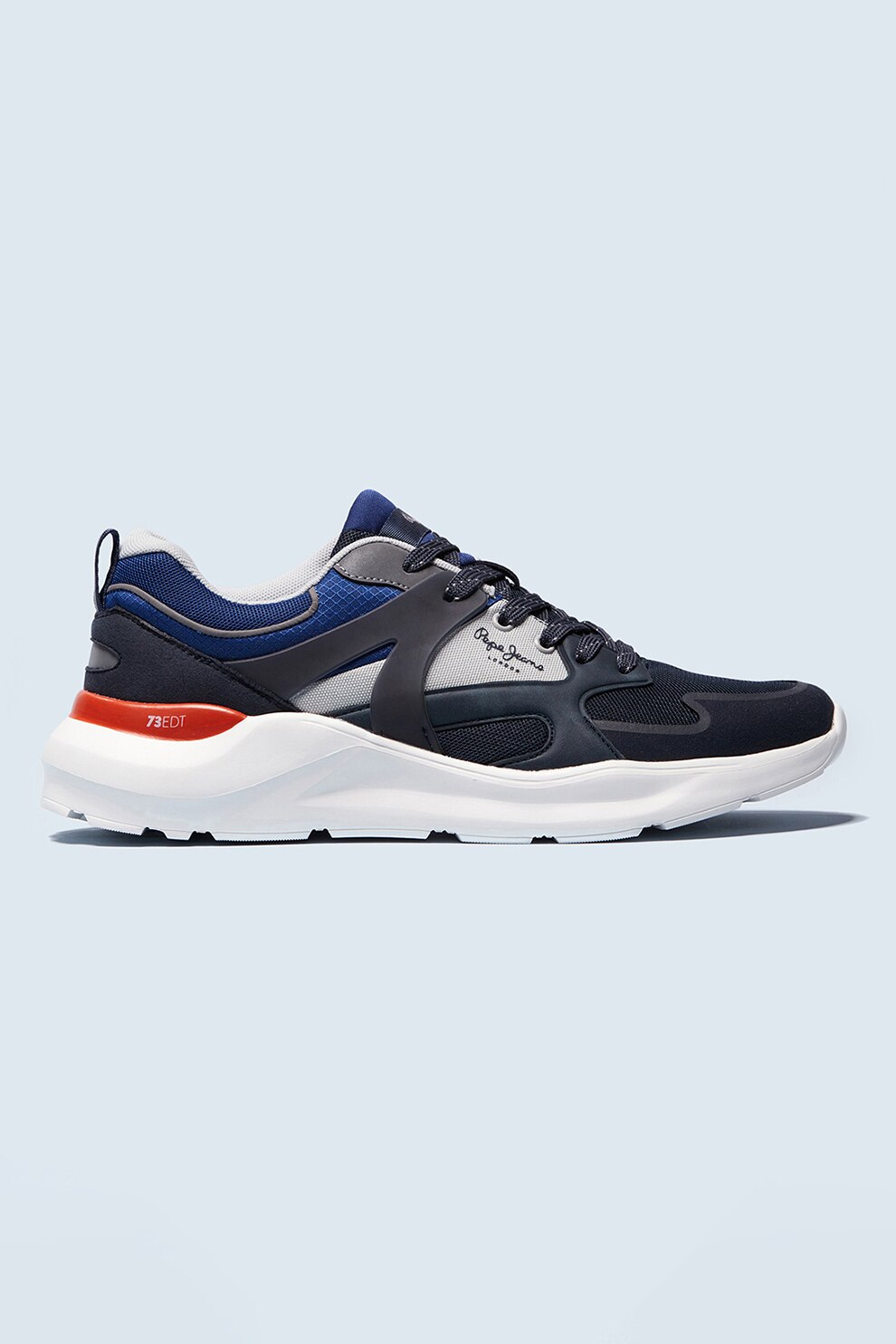 Pepe Jeans London, Pantofi sport cu model colorblock, Bleumarin/Gri deschis