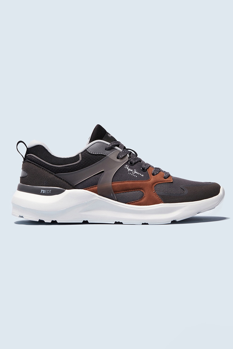 Pepe Jeans London, Pantofi sport cu model colorblock, Gri inchis/Oranj stins