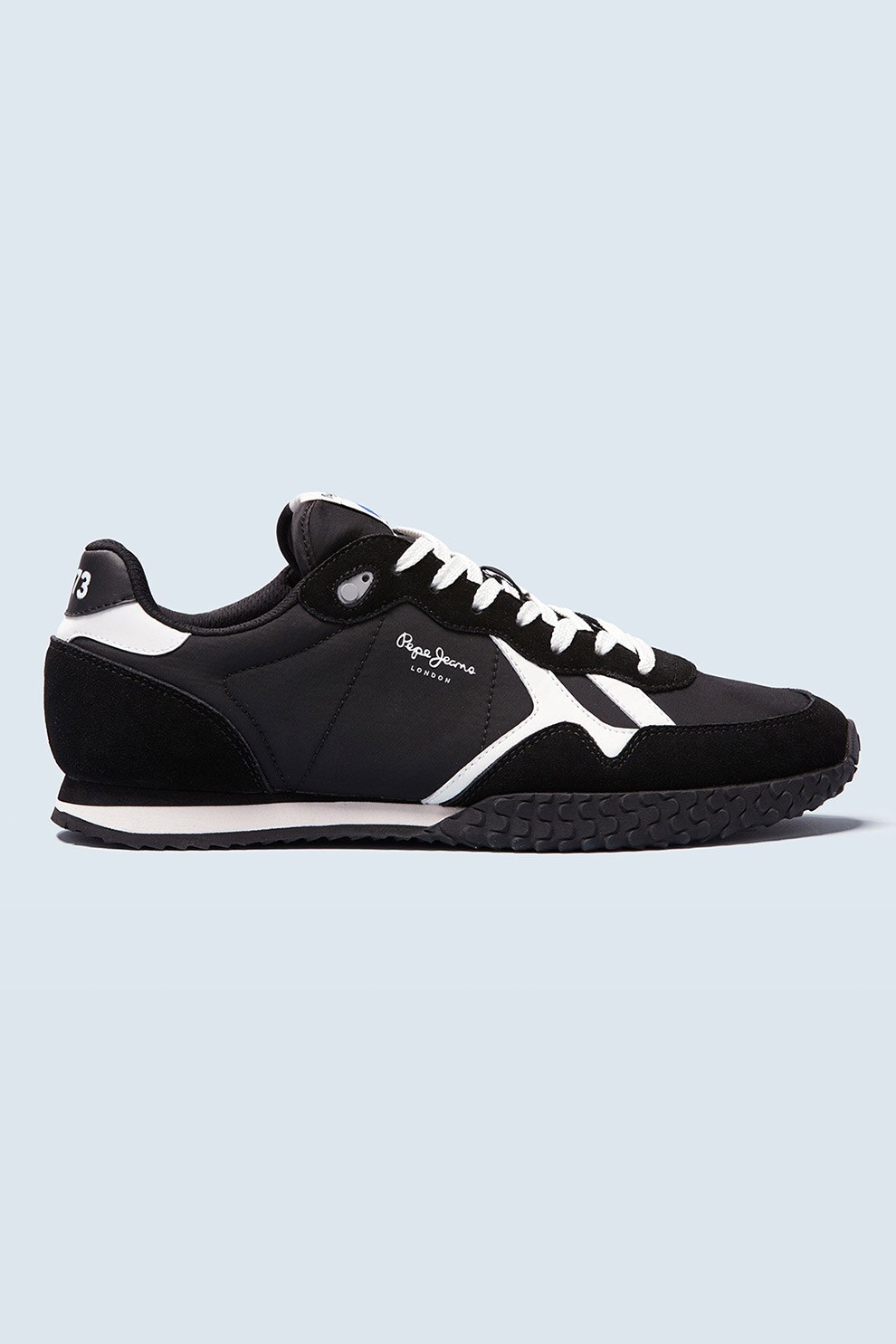 Pepe Jeans London, Pantofi sport din plasa cu garnituri din piele intoarsa, Negru/Alb