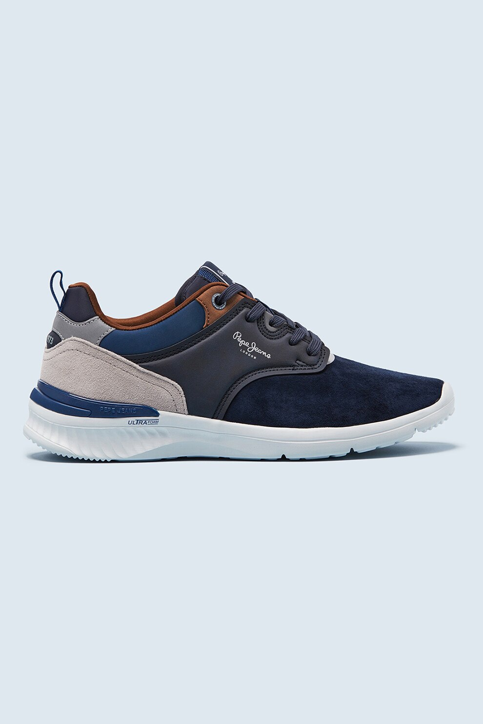 Pepe Jeans London, Pantofi sport din piele intoarsa cu model colorblock, Bleumarin inchis/negru stins