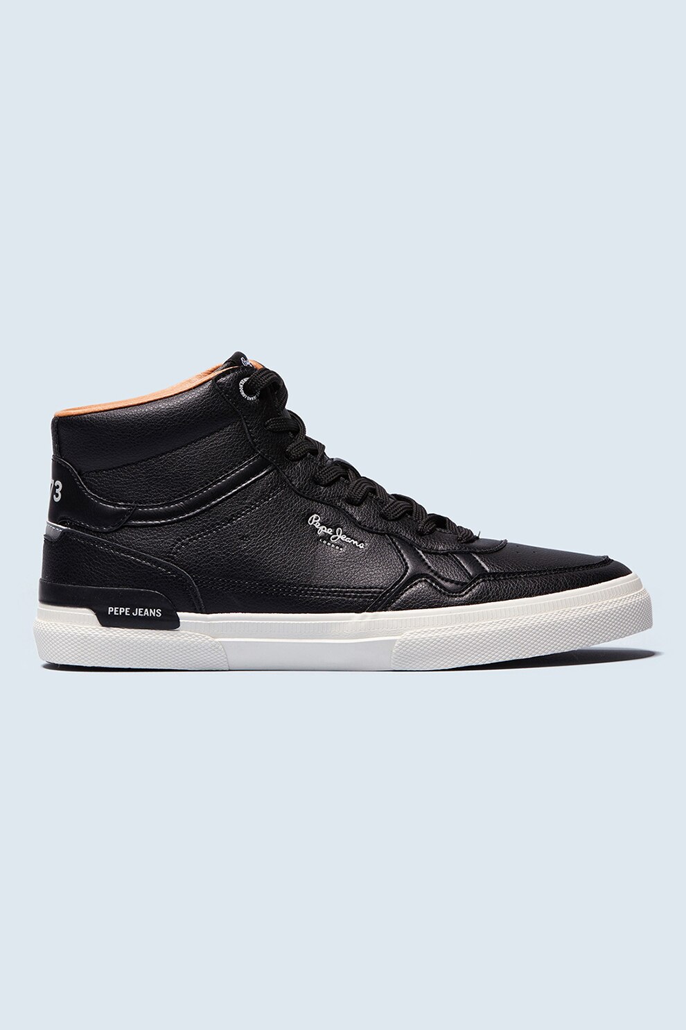 Pepe Jeans London, Pantofi sport mid-high din piele ecologica cu detalii contrastante, Negru/Oranj