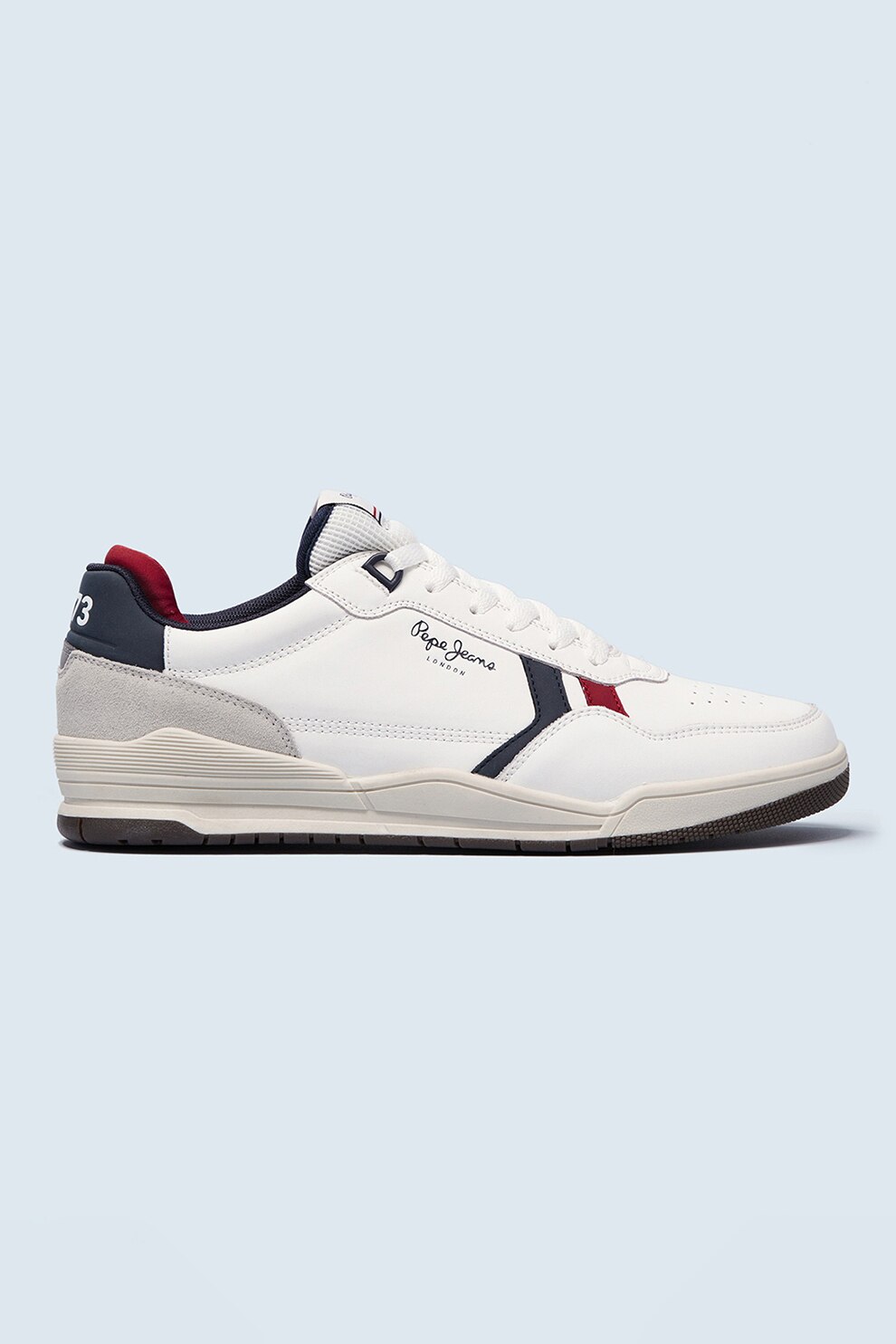 Pepe Jeans London, Pantofi sport de piele cu detalii contrastante, Alb/Gri deschis