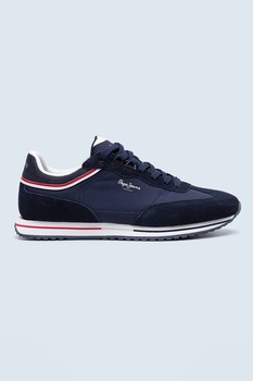 Pepe Jeans London, Pantofi sport low-top cu garnituri de piele intoarsa Tour, Bleumarin inchis Pepe Jeans London, Pantofi sport low-top cu garnituri de piele intoarsa Tour, Bleumarin inchis