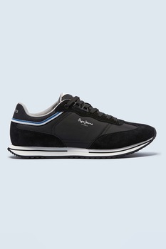 Pepe Jeans London, Pantofi sport low-top cu garnituri de piele intoarsa Tour, Negru Pepe Jeans London, Pantofi sport low-top cu garnituri de piele intoarsa Tour, Negru