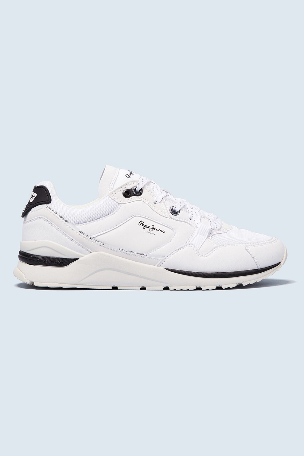 Pepe Jeans London, Pantofi sport de piele ecologica si plasa X20, Alb/Negru