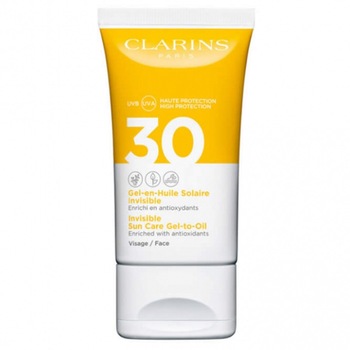 Crema pentru fata cu protectie solara Clarins Invisible Sun Care Gel-to-Oil, SPF 30, 50 ml Crema pentru fata cu protectie solara Clarins Invisible Sun Care Gel-to-Oil, SPF 30, 50 ml
