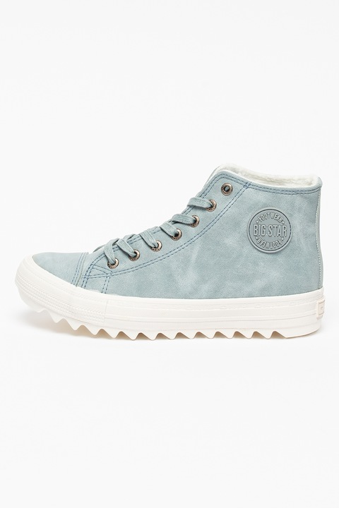 Big Star, Pantofi sport mid-high de piele ecologica, Albastru prafuit