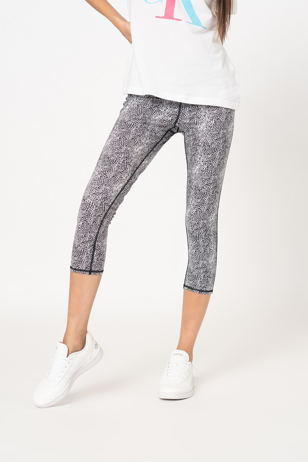 GAP, Colanti capri cu talie inalta GapFit, Negru/Alb