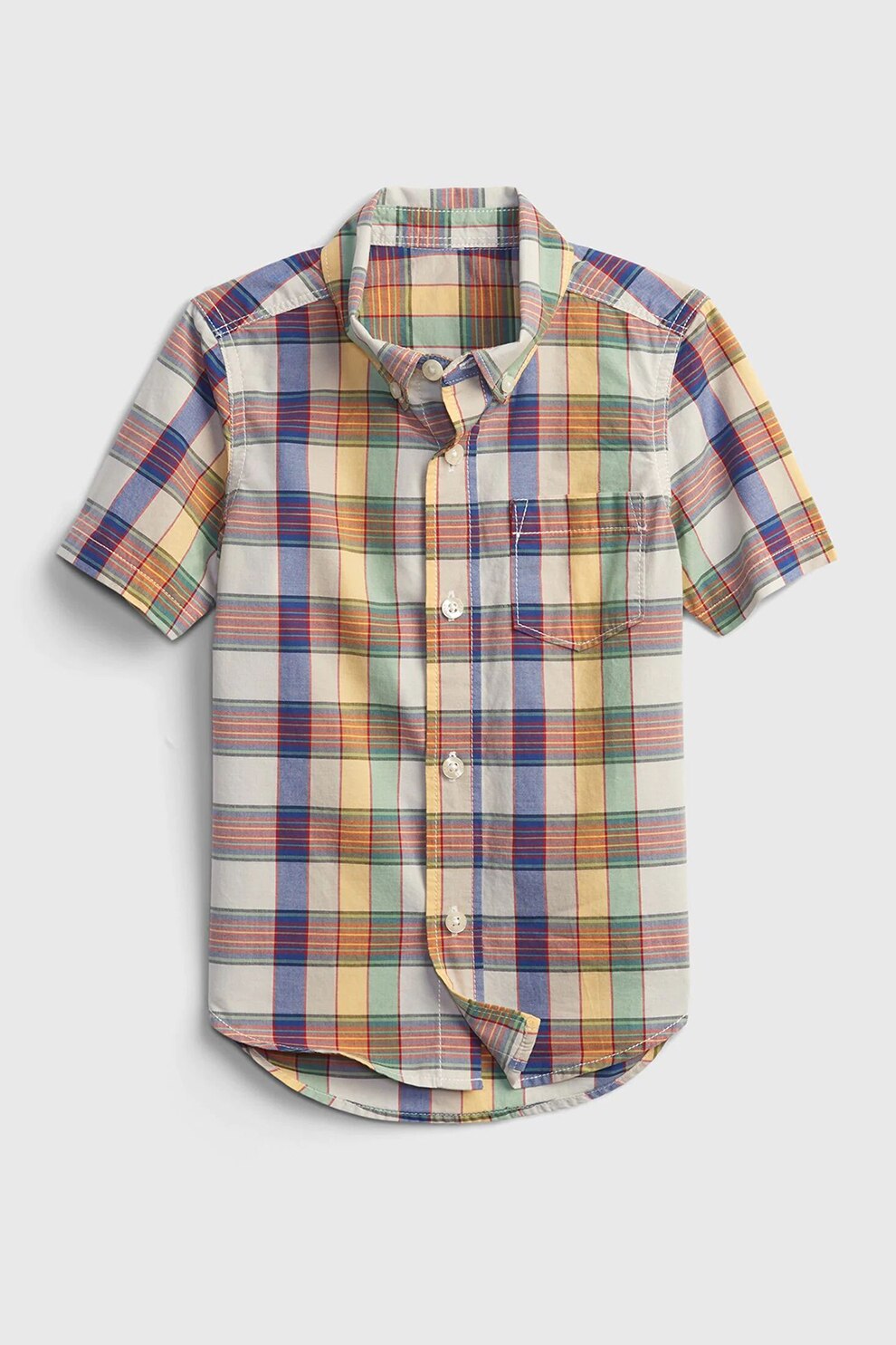 GAP, Camasa cu model si buzunar aplicat pe piept, Albastru/Verde/Galben