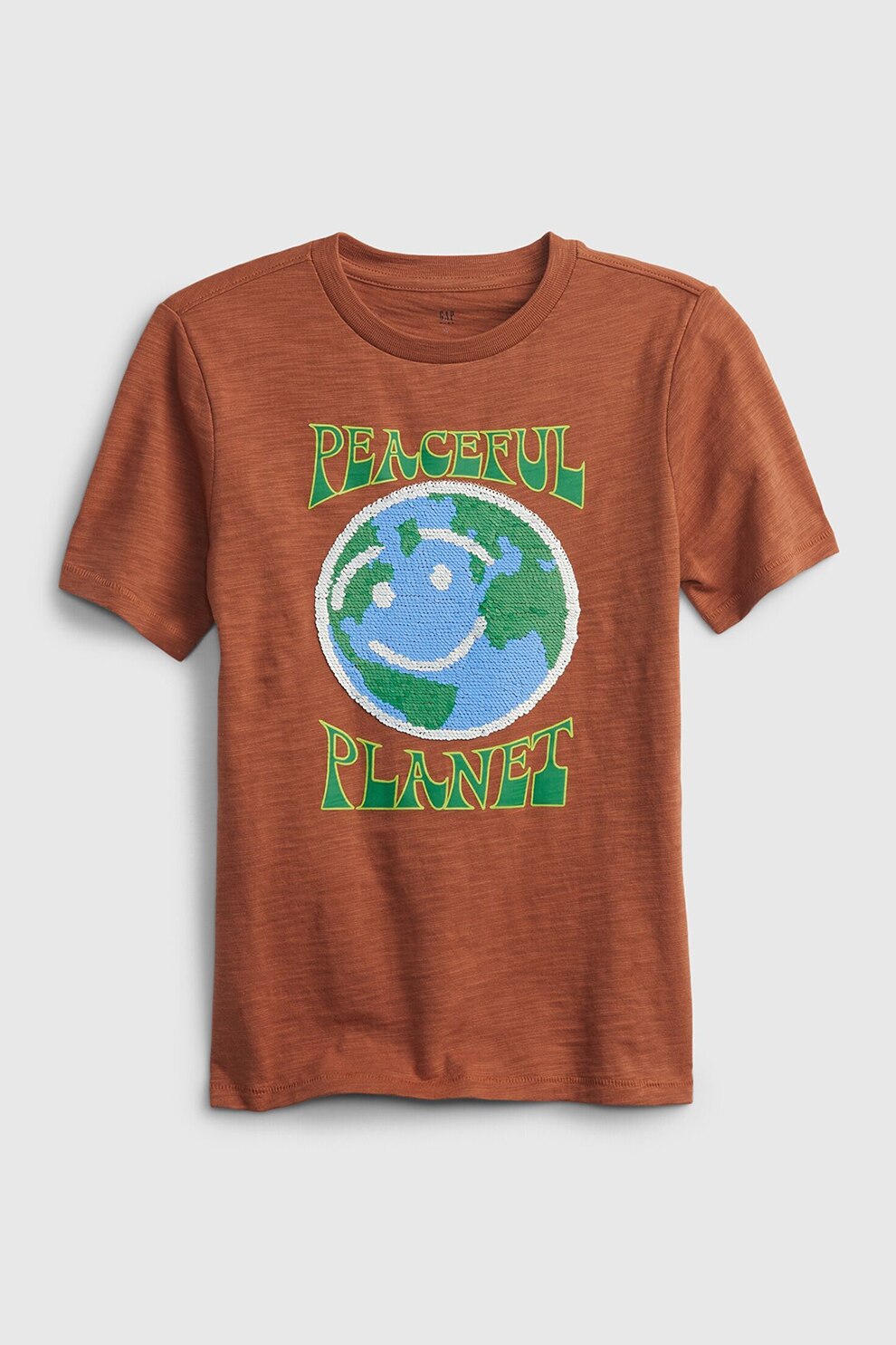 GAP, Tricou cu imprimeu si aplicatii de paiete, Maro/verde/albastru
