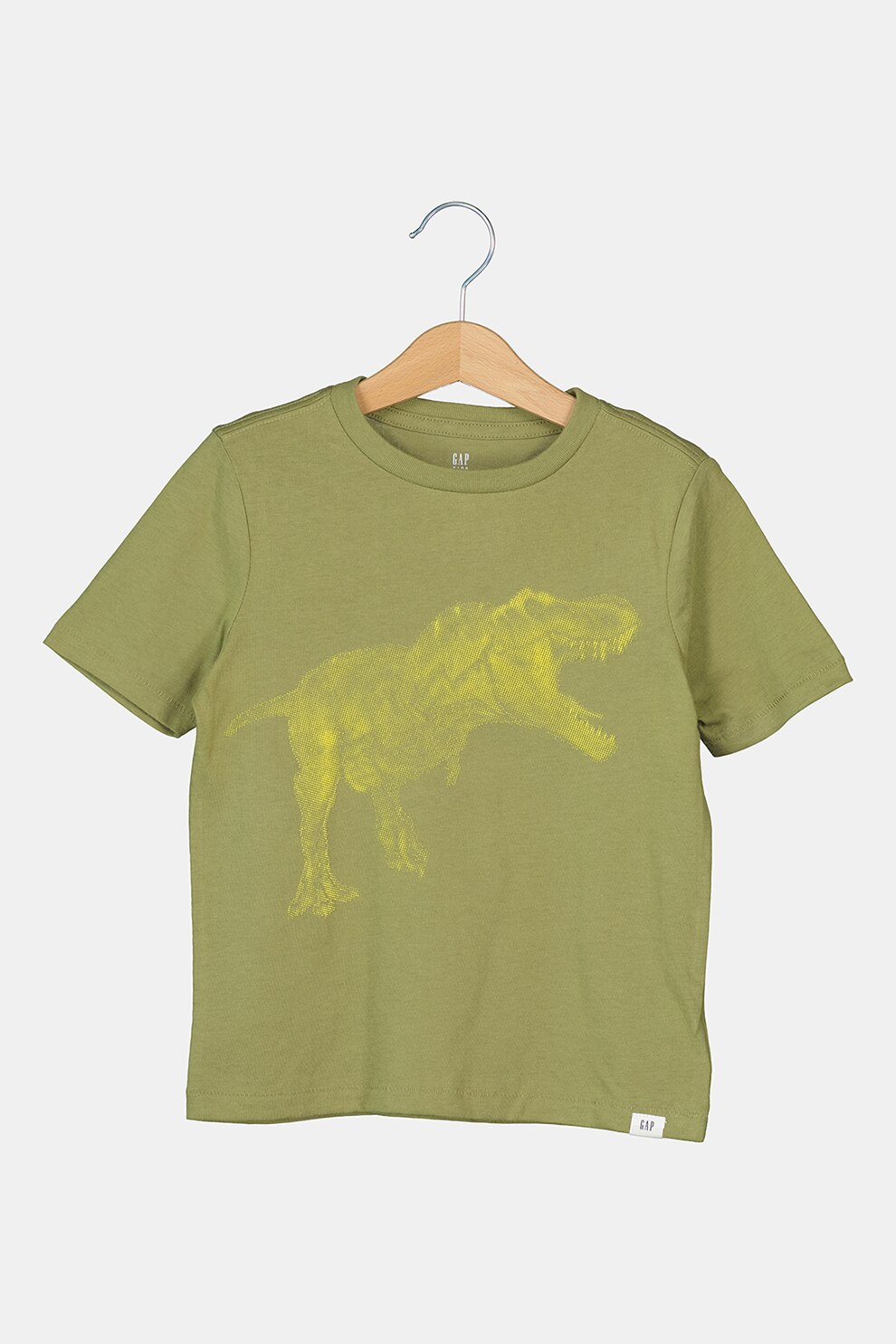 GAP, Tricou cu decolteu rotund si imprimeu grafic, Verde oliv/galben