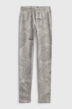 GAP, Colanti cu imprimeu si talie elastica, Gri/negru GAP, Colanti cu imprimeu si talie elastica, Gri/negru