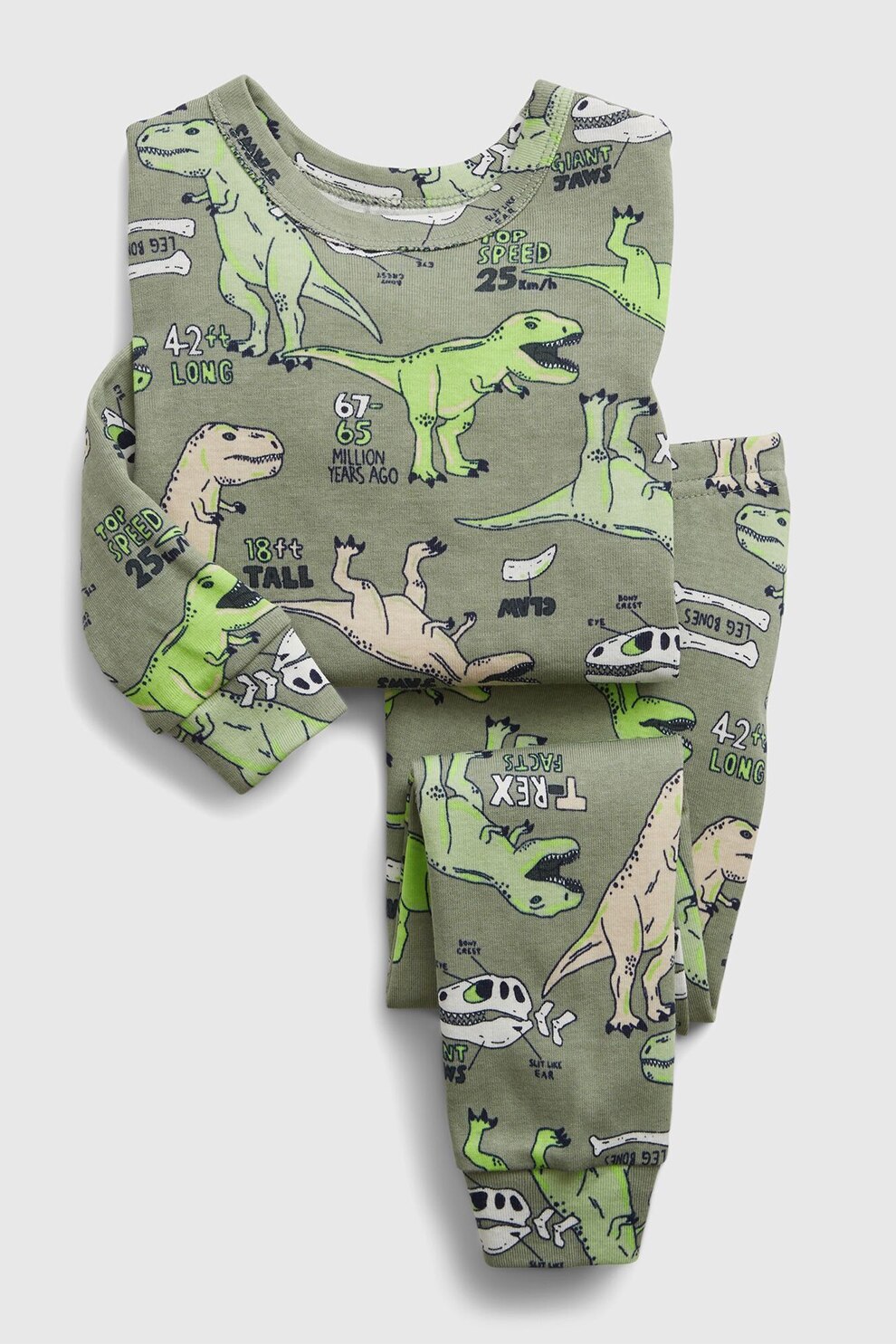 GAP, Pijama de bumbac organic cu imprimeu cu dinozauri, Verde, 80 CM