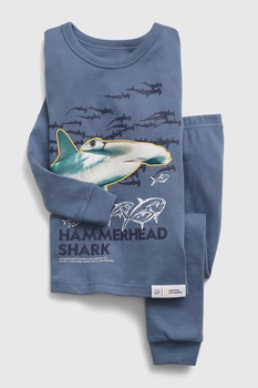 GAP, Pijama de bumbac organic cu imprimeu, Albastru prafuit/Alb, 80 CM GAP, Pijama de bumbac organic cu imprimeu, Albastru prafuit/Alb, 80 CM