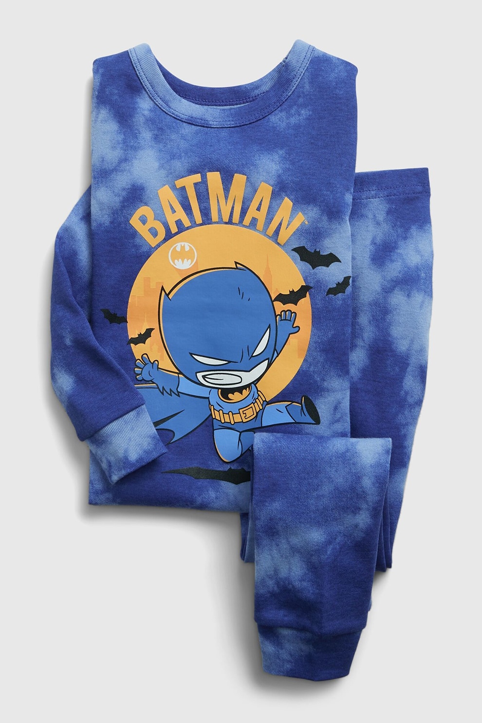 GAP, Pijama de bumbac organic cu imprimeu Batman, Bleumarin/Oranj, 90 CM