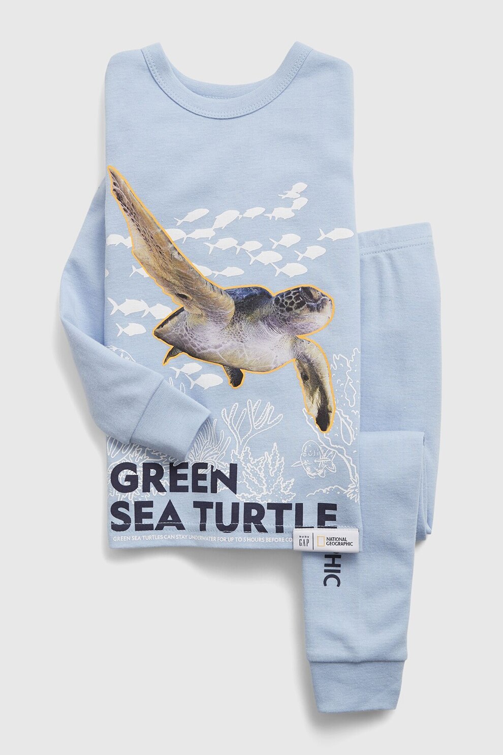 GAP, Pijama de bumbac organic cu imprimeu, Bleu/Maro/Alb, 80 CM