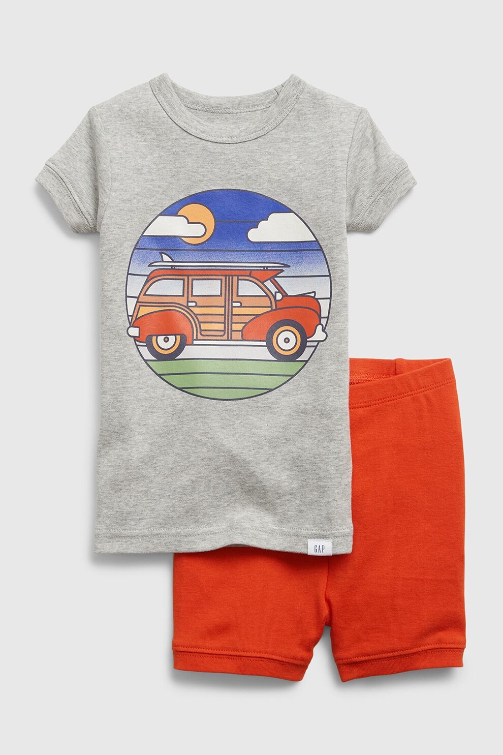 GAP, Pijama de bumbac cu imprimeu si pantaloni scurti, Gri/Rosu/Albastru