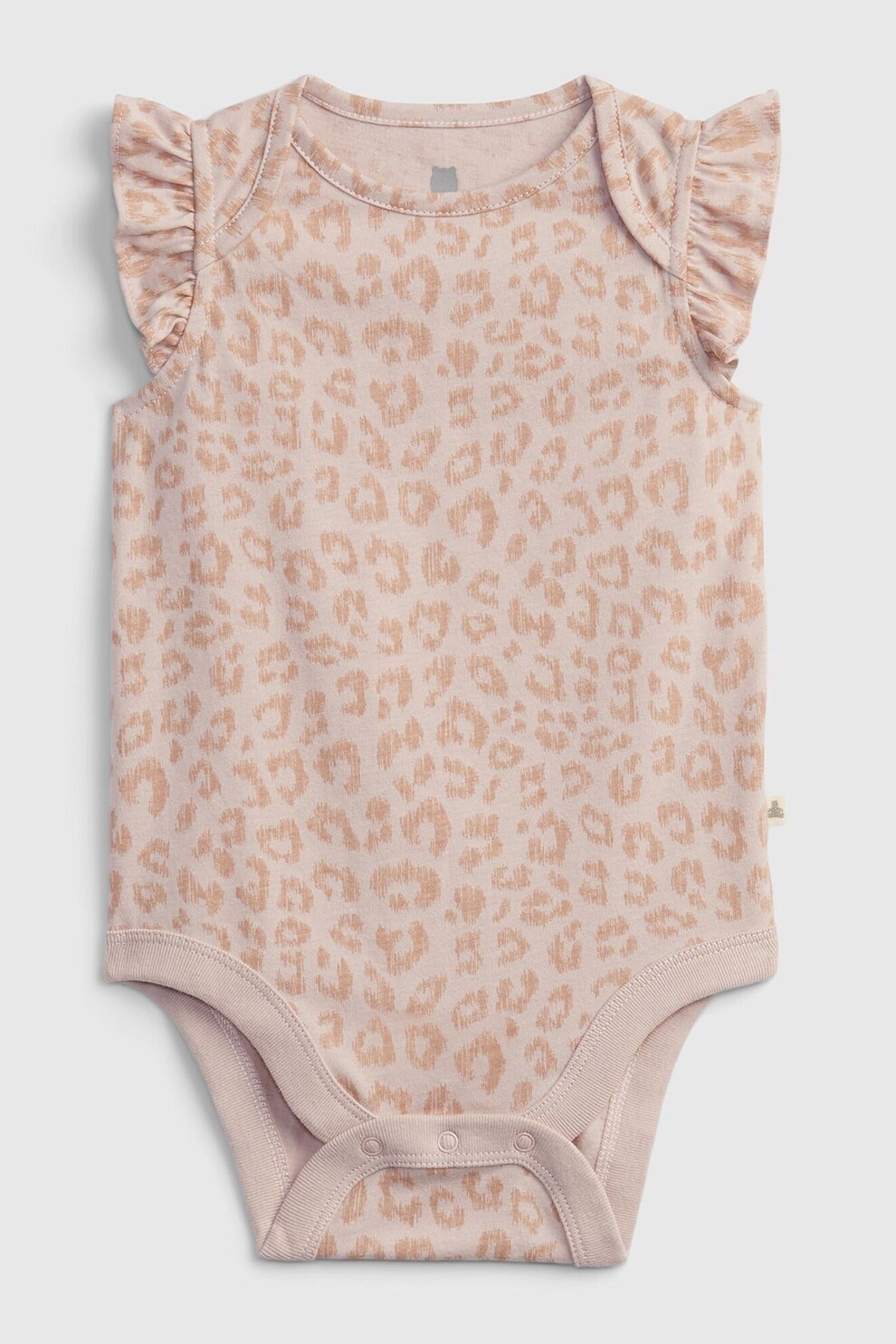 GAP, Body de bumbac organic cu imprimeu si maneci cu volane, Roz prafuit