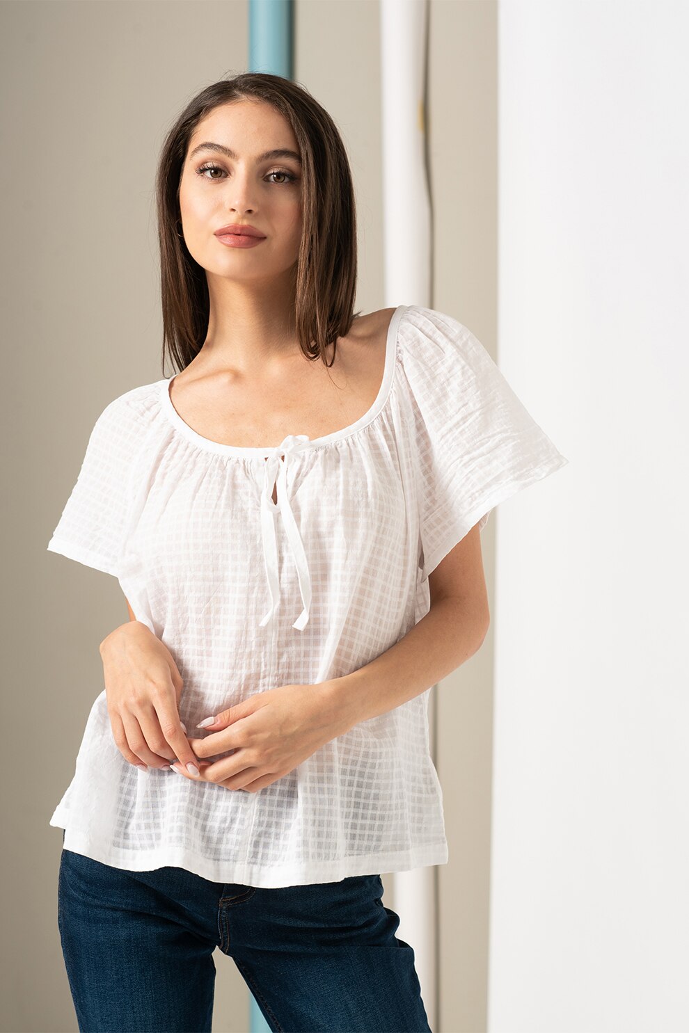 GAP, Tricou vaporos cu decolteu amplu, Alb