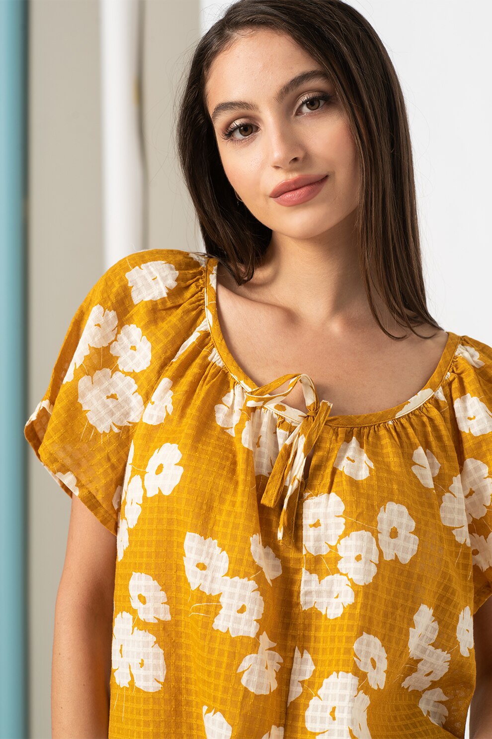 GAP, Tricou vaporos cu decolteu amplu, Oranj/Alb prafuit