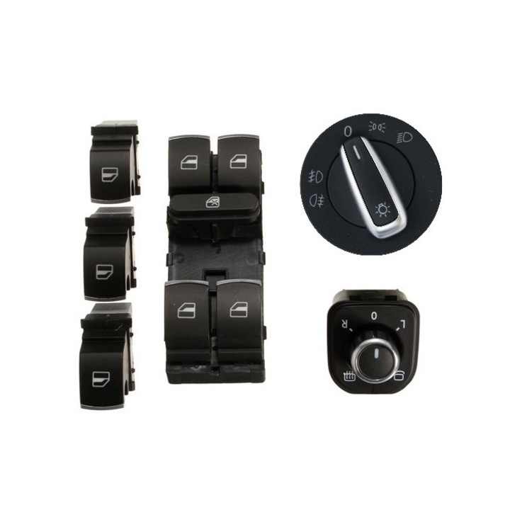 Set butoane Faruri Oglinzi Geamuri pentru Volskwagen VW Passat B6 CC Golf Jetta Crom satinat