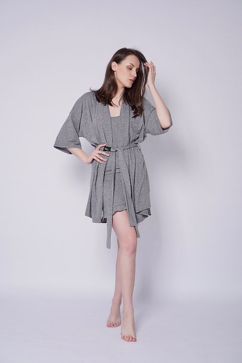 Halat de baie cu volane pentru femei, Poliester/Bumbac, Gri, 36