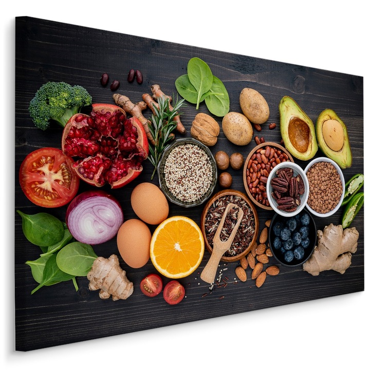 Tablou pentru Bucatarie Legume Condimente Fructe Uscate 100cm x 70cm Multicolor, Modern art, Creative decor, Efect 3D, Living