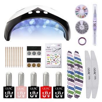 Kit Lilac Soft, oja semipermanenta Lilac, baza, top, pile, lampa uv led Penguin 36 W, accesorii Kit Lilac Soft, oja semipermanenta Lilac, baza, top, pile, lampa uv led Penguin 36 W, accesorii