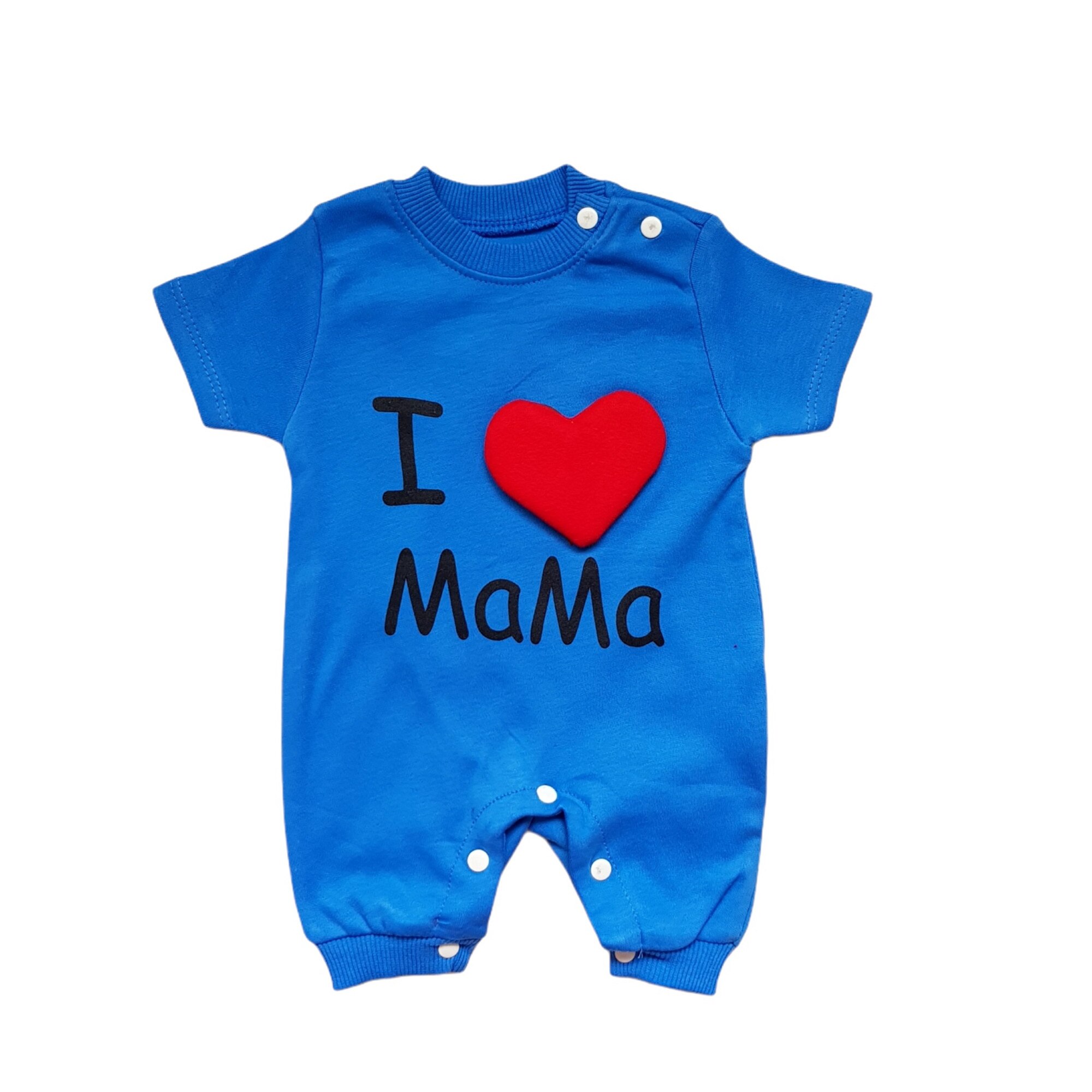 Salopeta baieti din bumbac, I love mama, varsta 0-3 luni, 62 cm, Albastru