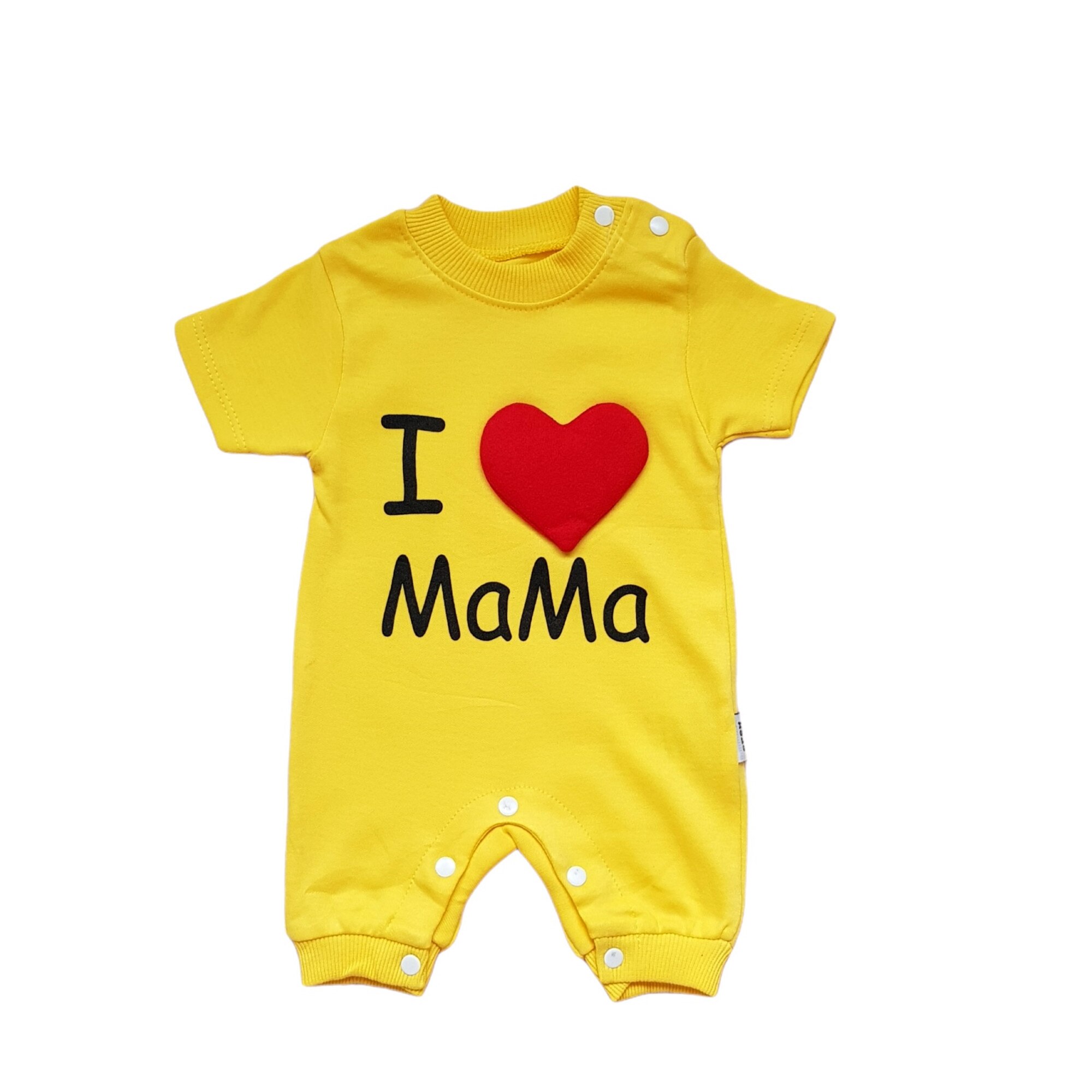 Salopeta din bumbac, I love mama, varsta 0-3 luni, 62 cm, Galben