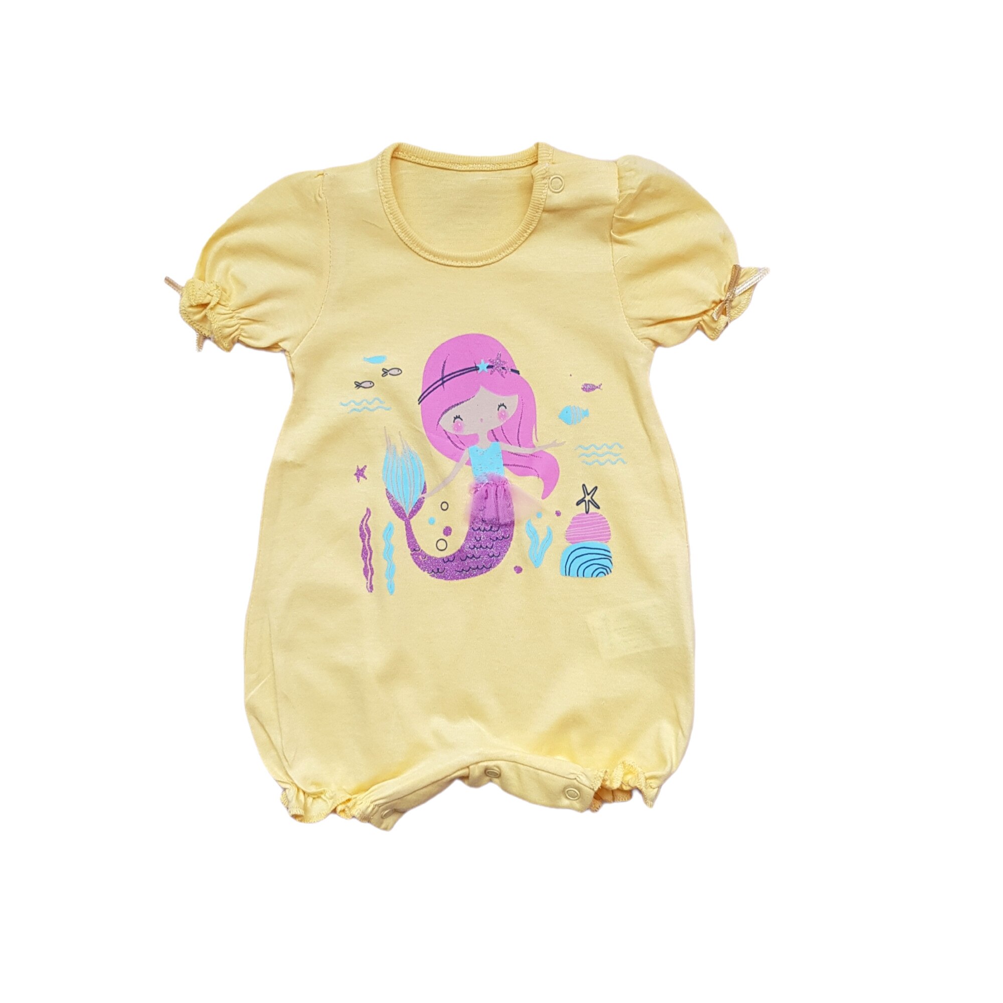 Salopeta de vara din bumbac, model sirena, varsta 0-3 luni, 62 cm, Galben
