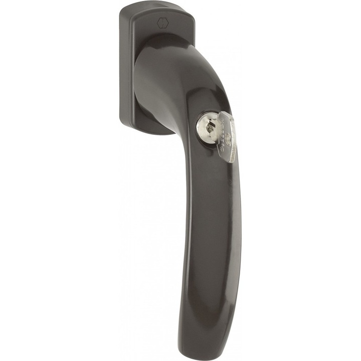 Maner fereastra, Hoppe New York, material aluminiu, culoare maro, patrat 40 mm, cu cheie