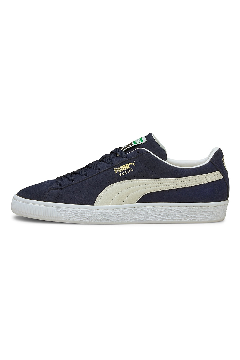 Puma, Pantofi sport de piele intoarsa cu logo, Bleumarin inchis/Alb prafuit