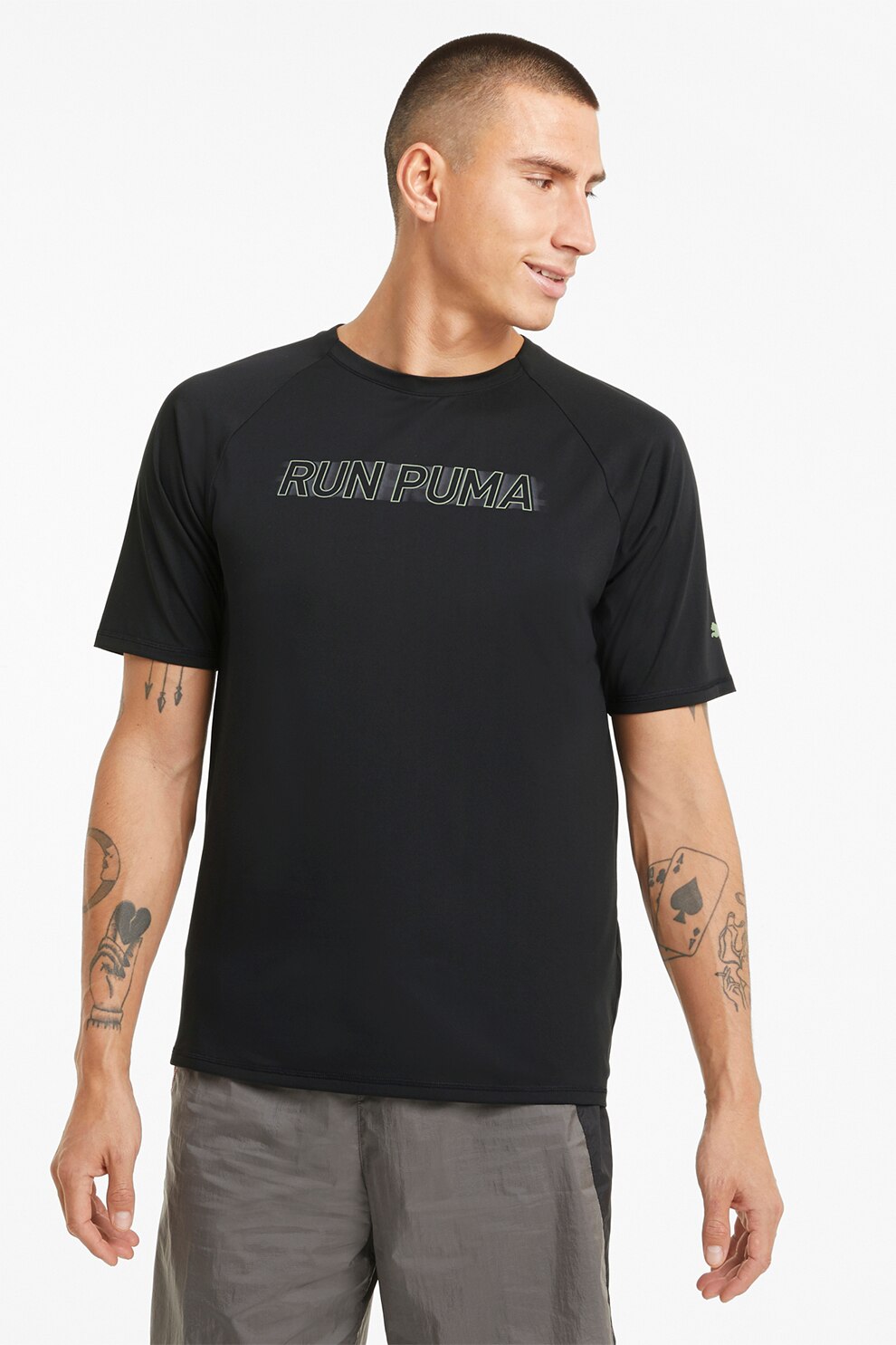 Puma, Tricou cu imprimeu logo si maneci raglan pentru alergare Cool Adapt dryCCELL, Negru