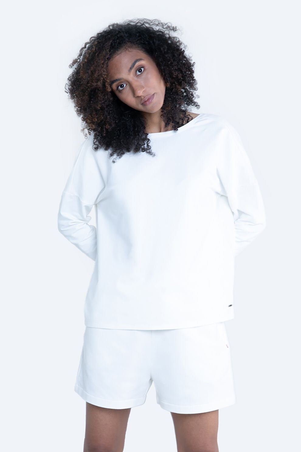 Big Star, Pantaloni scurti cu talie inalta si snur, Alb