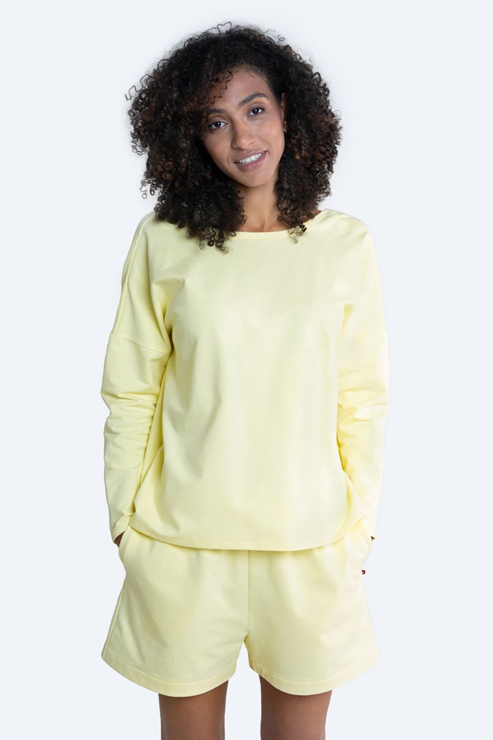 Big Star, Pantaloni scurti cu talie inalta si snur, Galben