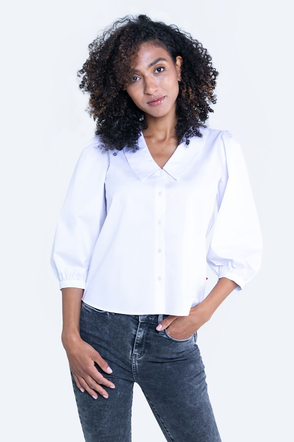 Big Star, Camasa de bumbac cu maneci 3/4, Alb