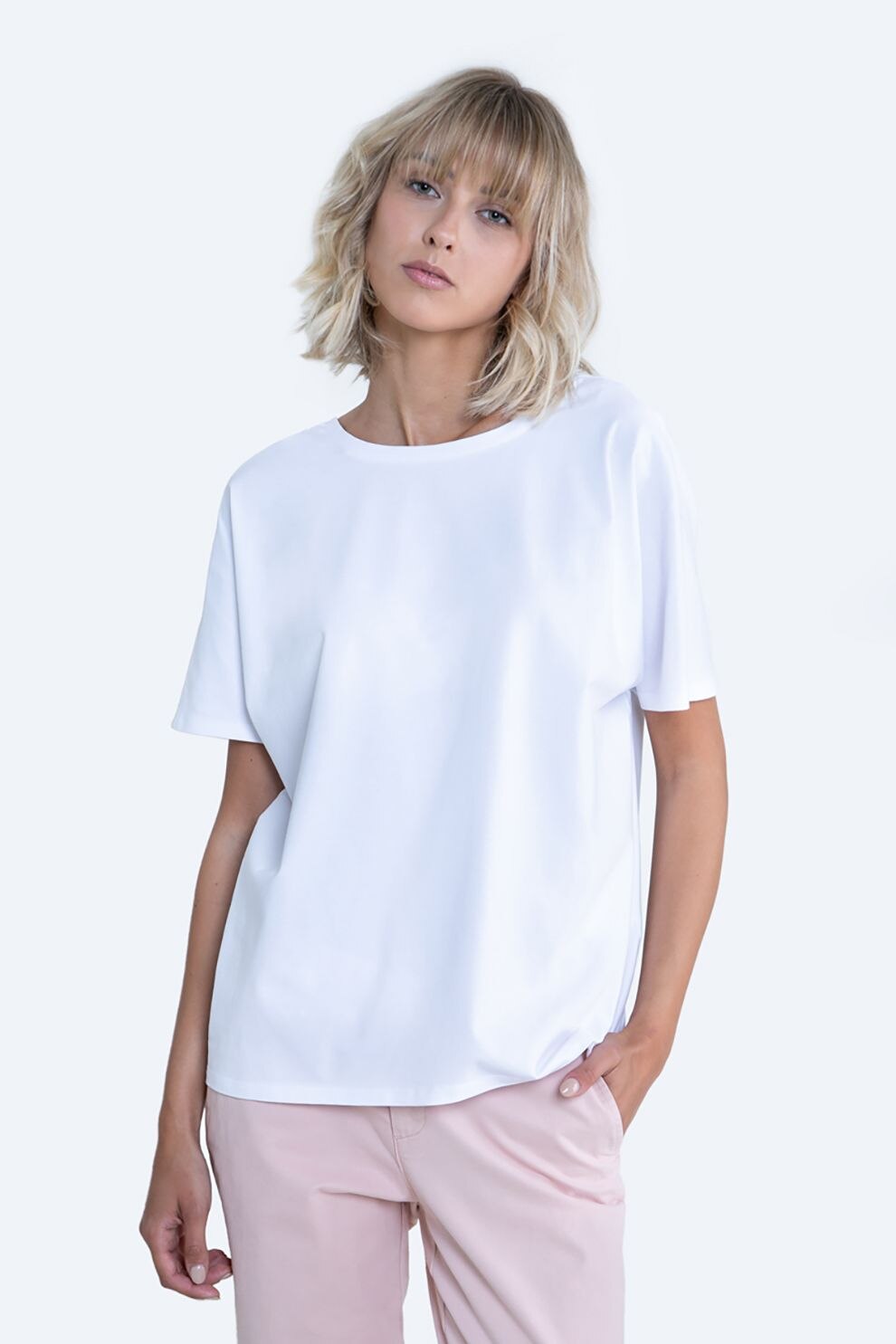 Big Star, Tricou din amestec de bumbac cu decolteu in V pe partea din spate, Alb