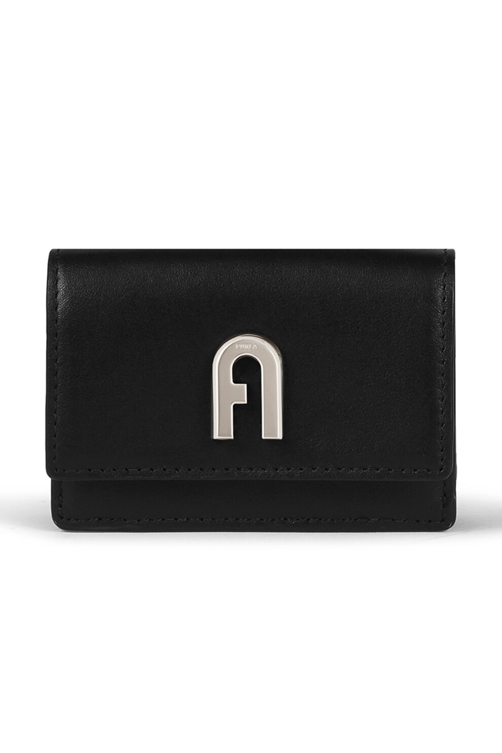 Furla, Portofel din piele Moon Compact, Negru/Argintiu