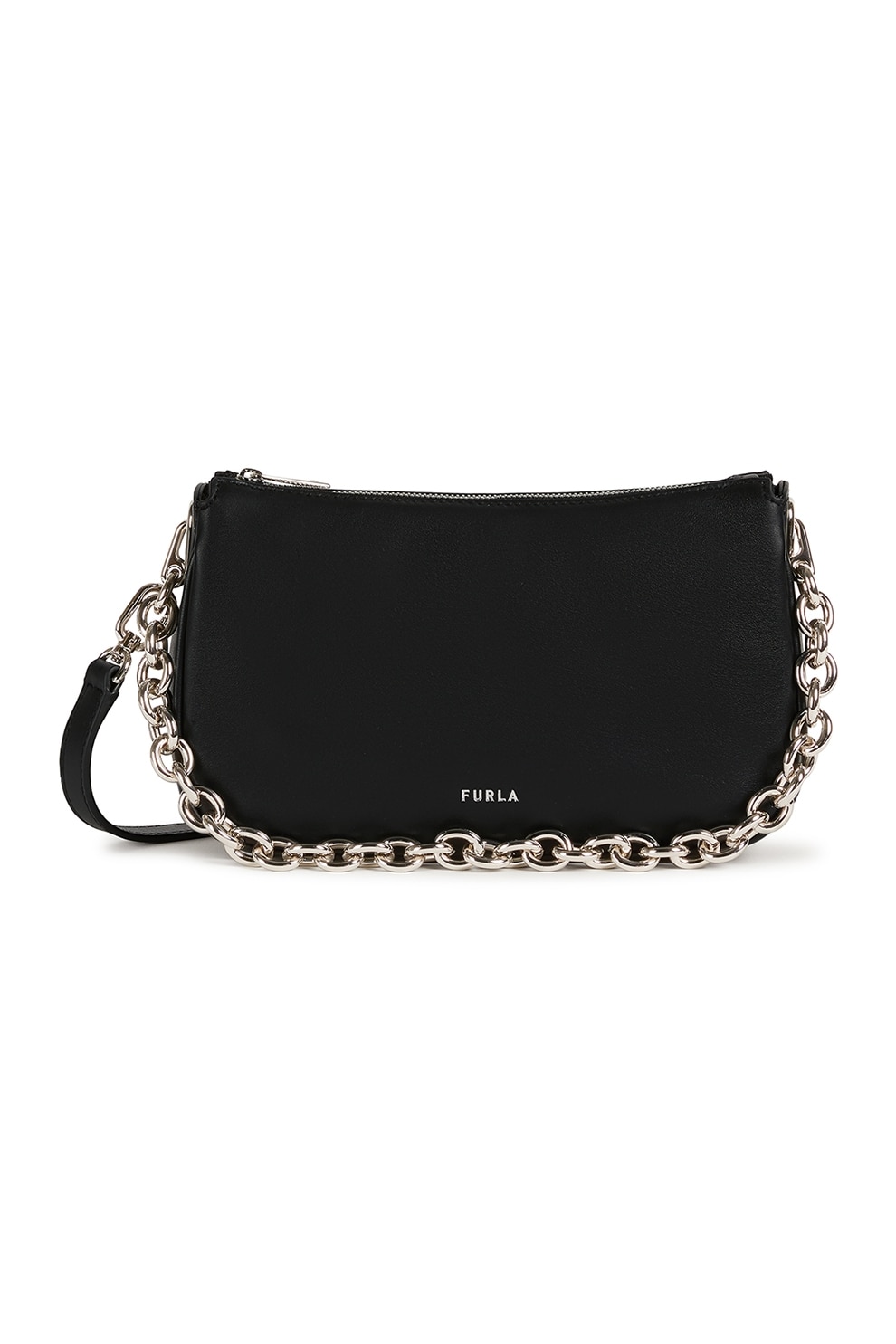 Furla, Geanta crossbody din piele Moon, Negru/argintiu