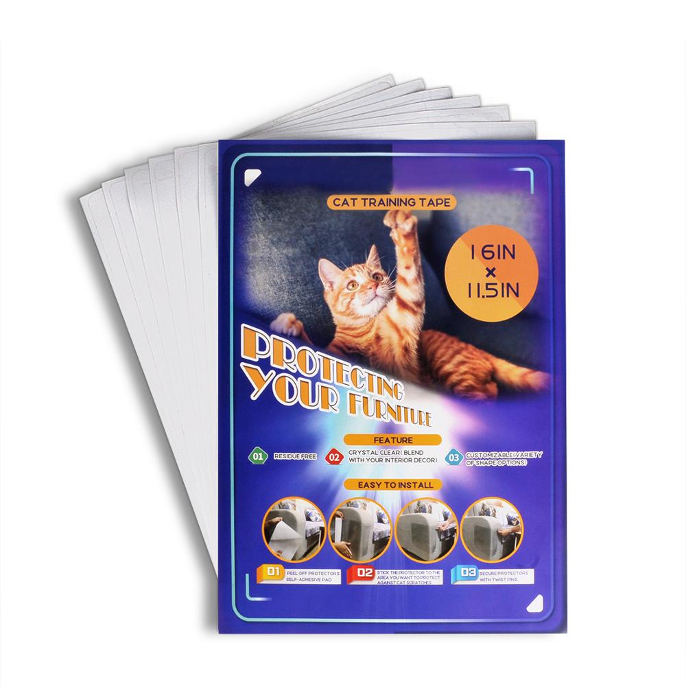 Set 10 Folii Protectie Impotriva Zgarieturilor de Pisici si Caini pentru Obiecte din Lemn sau Material Textil, Pat, Canapea, Scaun, Usa, Covor, Polietilena Autoadeziva, Rezistenta la Apa, 40 agrafe, Transparent