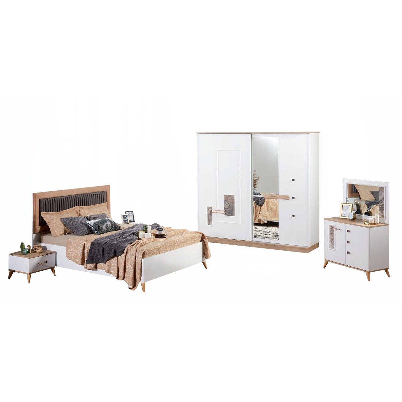 Set dormitor Alpino Katre 5 corpuri, stejar/alb
