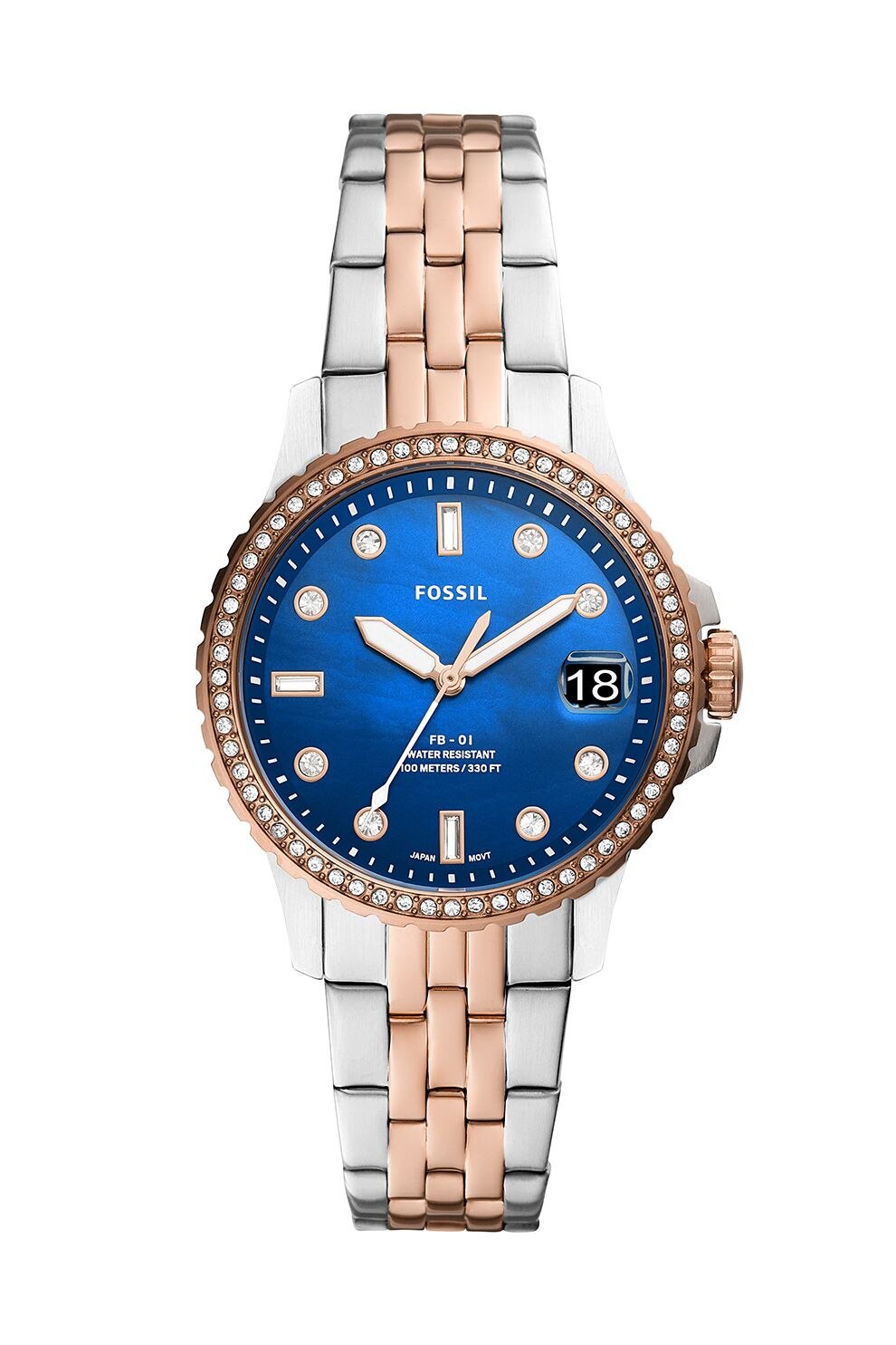 Fossil, Ceas rotund de otel inoxidabil, Rose Gold/Argintiu